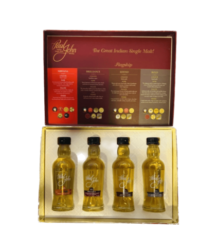Fles Paul John proefpakket, Indiase single malt whisky uit Goa, op voorraad bij slijterij t Bockje in Bathmen