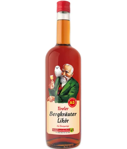 Tiroler Bergkrauter Likeur, fles bij slijterij t Bockje in Bathmen