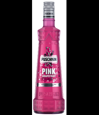 Fles Puschkin Pink Grapefruit, wodka, bij slijterij t Bockje in Bathmen
