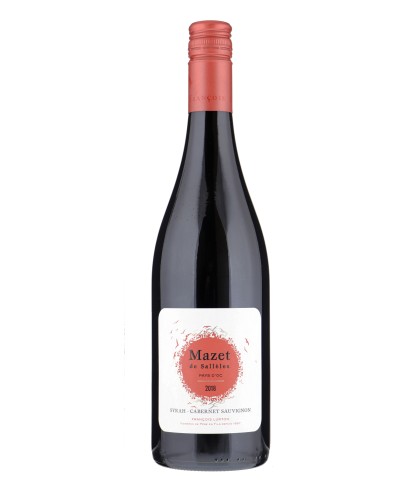 Fles Mazet de Nizas Syrah-Cabernet Sauvignon, wijn op voorraad bij slijterij t Bockje in Bathmen