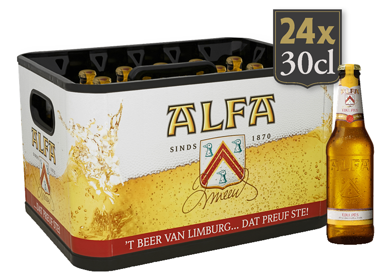 Fles Alfa Edel Pils, bier van Alfa, op voorraad bij slijterij t Bockje in Bathmen