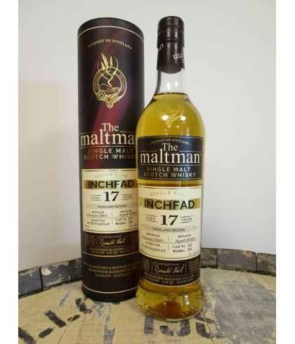 Fles The Maltman Inchfad 17 Years Old 2005, enkel vat gebotteld door The Maltman uit Glasgow, op voorraad bij slijterij t Bockje in Bathmen