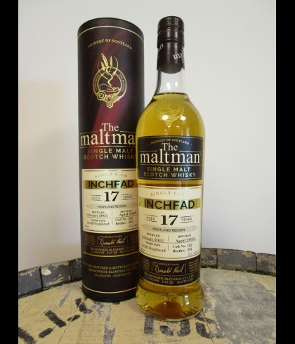 Fles The Maltman Inchfad 17 Years Old 2005, enkel vat gebotteld door The Maltman uit Glasgow, op voorraad bij slijterij t Bockje in Bathmen