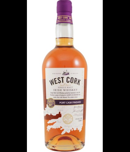 Fles West Cork Port Cask Finished, Ierse whiskey uit Skibbereen, op voorraad bij slijterij t Bockje in Bathmen