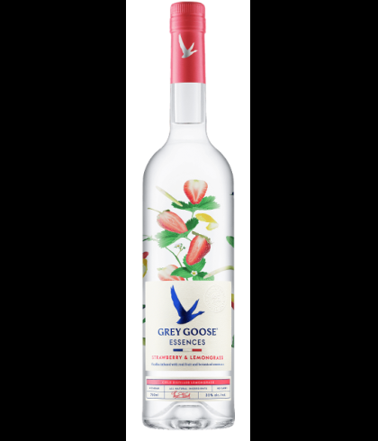 Fles Grey Goose Essences Strawberry en Lemongrass, wodka, op voorraad bij slijterij t Bockje in Bathmen