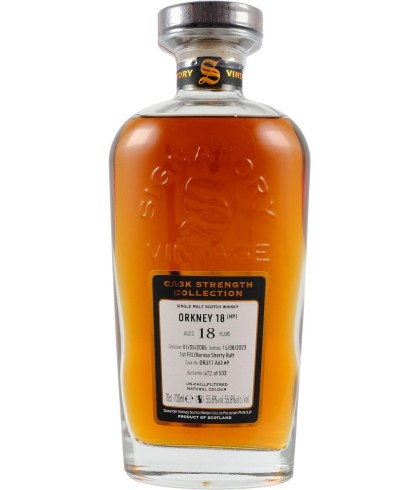 Fles Signatory Vintage Cask Strength Collection Orkney 18 Years Old #DRU 17/A63 #9, enkel vat gebotteld door Signatory Vintage, op voorraad bij slijterij t Bockje in Bathmen