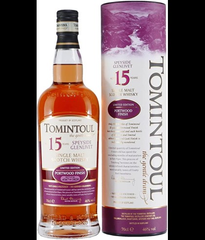 Fles Tomintoul Portwood 15 Years Old, Speyside single malt whisky, op voorraad bij slijterij t Bockje in Bathmen