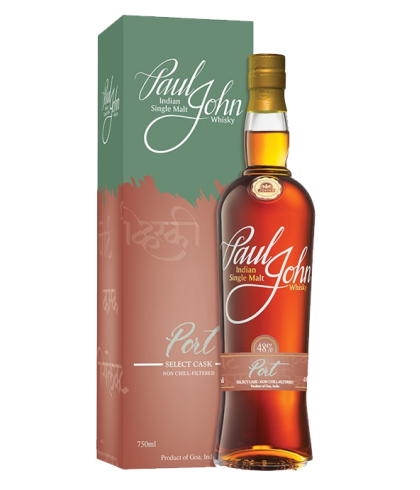 Fles Paul John Select Cask Port, Indiase single malt whisky uit Goa, op voorraad bij slijterij t Bockje in Bathmen