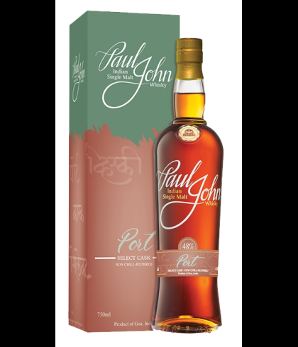 Fles Paul John Select Cask Port, Indiase single malt whisky uit Goa, op voorraad bij slijterij t Bockje in Bathmen
