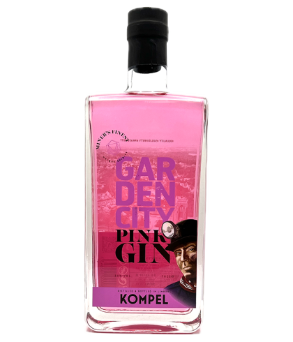 Fles Kompel Miner's Finest Garden City Pink Gin, gin, op voorraad bij slijterij ’t Bockje in Bathmen