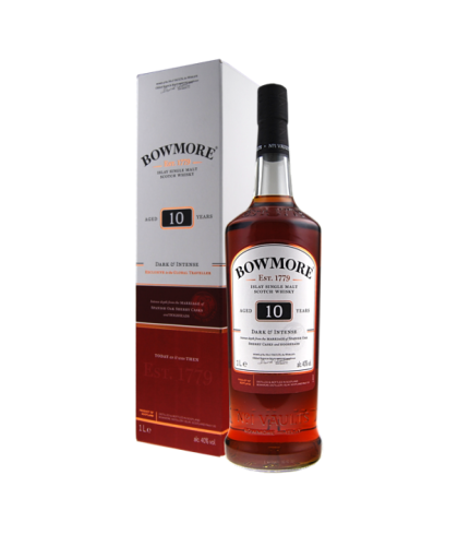 Fles Bowmore Dark & Intense 10 Years Old, single malt whisky, op voorraad bij slijterij t Bockje in Bathmen