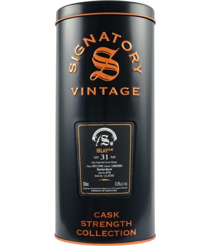 Fles Signatory Islay 31 Years Old 1992/2024, enkel vat gebotteld door Signatory Vintage, op voorraad bij slijterij t Bockje in Bathmen