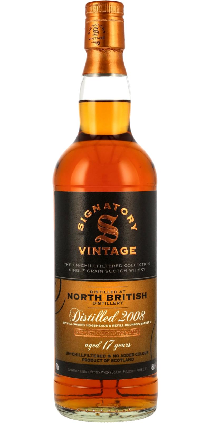 Fles Signatory Vintage North British 17 Years Old 2008 Unchillfiltered, enkel vat gebotteld door Signatory Vintage, op voorraad bij slijterij t Bockje in Bathmen