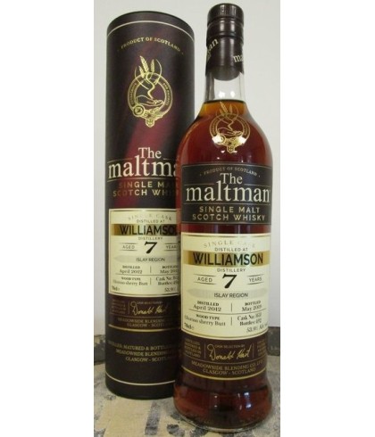Fles The Maltman Williamson 2012 7 Years Old, enkel vat gebotteld door The Maltman uit Glasgow, op voorraad bij slijterij t Bockje in Bathmen