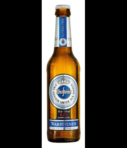 Flesje Warsteiner 0,0 procent van 33 centiliter, alcoholvrij Duits pils, op voorraad bij slijterij t Bockje in Bathmen