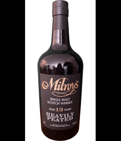 Fles Milroy's 13 Years Old Single Malt Heavily Peated, whisky, op voorraad bij slijterij t Bockje in Bathmen