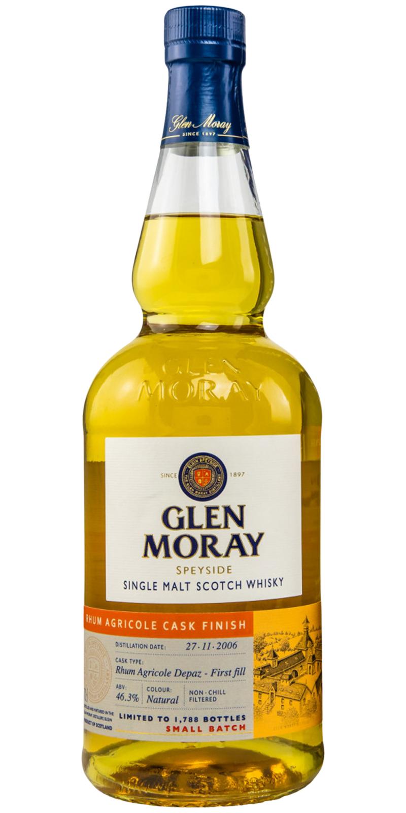 Fles Glen Moray Rhum Agricole Cask Finish, single malt whisky, op voorraad bij slijterij t Bockje in Bathmen