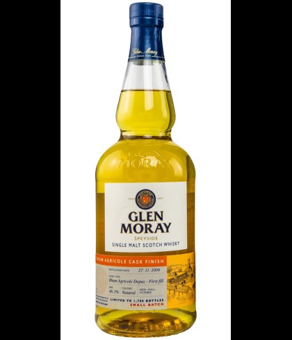Fles Glen Moray Rhum Agricole Cask Finish, single malt whisky, op voorraad bij slijterij t Bockje in Bathmen