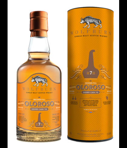 Fles Wolfburn 7 Years Old Oloroso, Schotse single malt whisky uit Thurso, op voorraad bij slijterij t Bockje in Bathmen