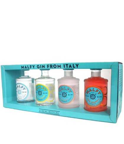 Fles Malfy Gin Giftpack 4x 50 ml, gin, op voorraad bij slijterij ’t Bockje in Bathmen