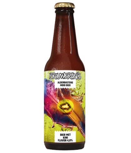 Fles Brouwersnös Fruitbier Kiwi, bier van Brouwersnos, bij slijterij t Bockje in Bathmen