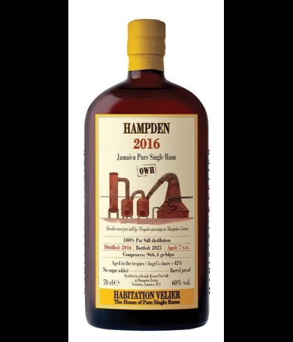 Fles Habitation Velier Hampden 7 Years Old 2016, rum, op voorraad bij slijterij t Bockje in Bathmen