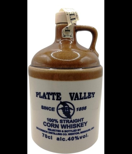 Fles Platte Valley 100% Straight Corn Whiskey, whisky, op voorraad bij slijterij ’t Bockje in Bathmen