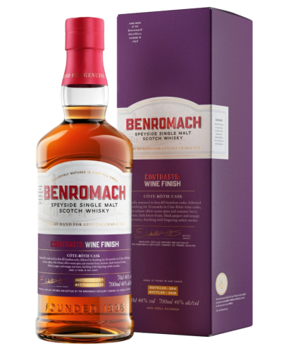 Fles Benromach Côte Rôtie Wine Finish, single malt whisky, op voorraad bij slijterij t Bockje in Bathmen