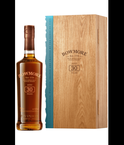 Fles Bowmore 30 Years Old Release 2021, single malt whisky, op voorraad bij slijterij t Bockje in Bathmen
