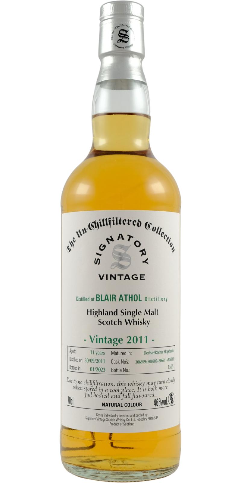 Fles Signatory Un-Chillfiltered Blair Athol 11 Years Old, single malt whisky, op voorraad bij slijterij t Bockje in Bathmen