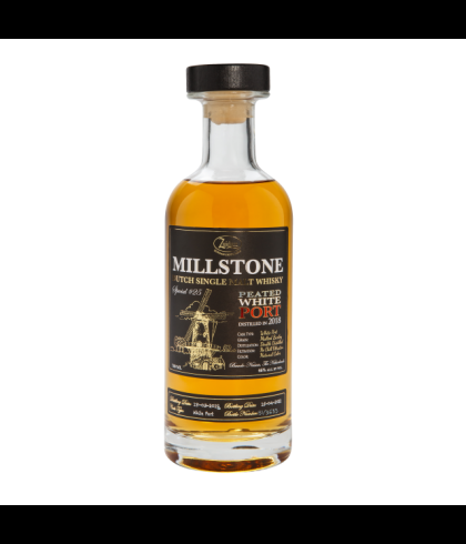 Fles Millstone Peated White Port Special #25, Nederlandse whisky van Zuidam Distillers, op voorraad bij slijterij t Bockje in Bathmen