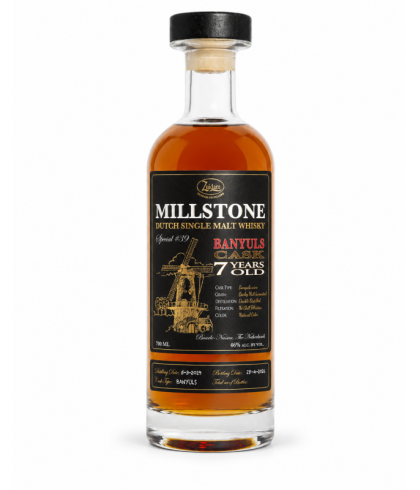 Fles Millstone Special #39 Unpeated Single Malt Whisky Banyuls, Nederlandse whisky van Zuidam Distillers, op voorraad bij slijterij t Bockje in Bathmen