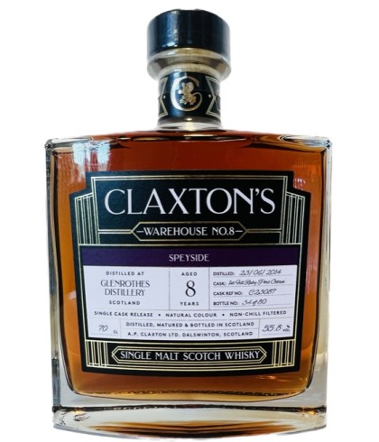 Fles Claxton’s Warehouse No.8 Glenrothes 8 Years Old, single malt whisky, op voorraad bij slijterij ’t Bockje in Bathmen