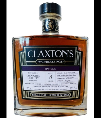 Fles Claxton&rsquo;s Warehouse No.8 Glenrothes 8 Years Old, single malt whisky, op voorraad bij slijterij t Bockje in Bathmen