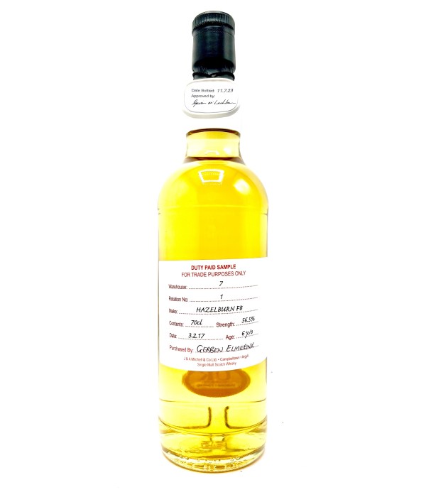 Duty Paid Sample Hazelburn FB 6 Years Old 2017 bij t Bockje in Bathmen