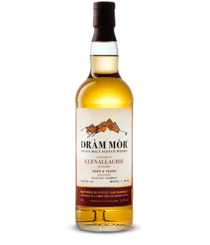 Fles Dràm Mòr Glenallachie 8 Years Old 2016, single malt whisky, op voorraad bij slijterij ’t Bockje in Bathmen