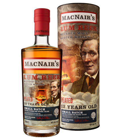 Fles Macnair's Lum Reek 12Y Blended Peated Small Batch, whisky, op voorraad bij slijterij t Bockje in Bathmen