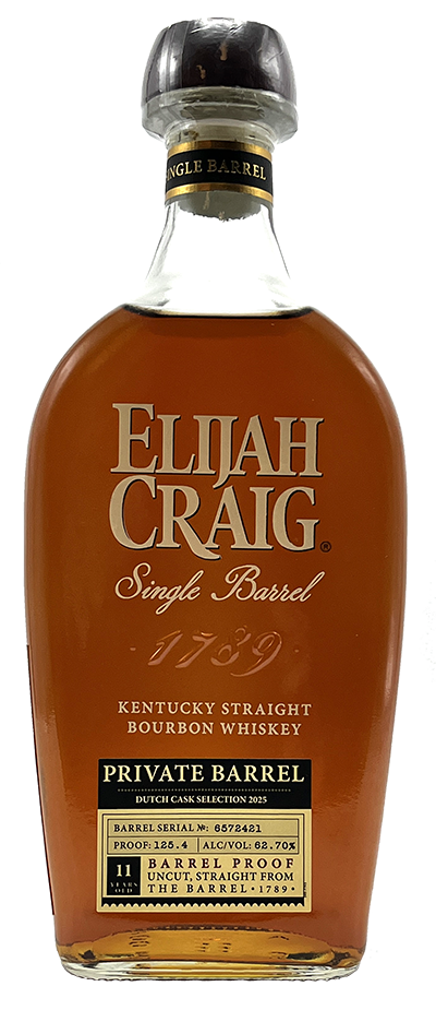 Fles Elijah Craig Single Barrel Dutch Cask Selection 2025, single malt whisky, op voorraad bij slijterij t Bockje in Bathmen