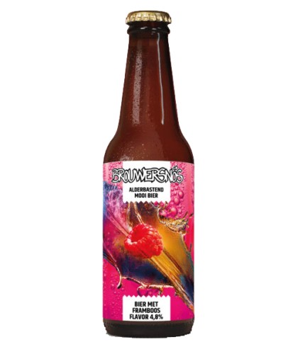Fles Brouwersnös Fruitbier Framboos, bier van Brouwersnos, bij slijterij t Bockje in Bathmen