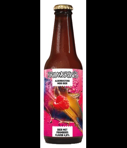 Fles Brouwersnös Fruitbier Framboos, bier van Brouwersnos, bij slijterij t Bockje in Bathmen