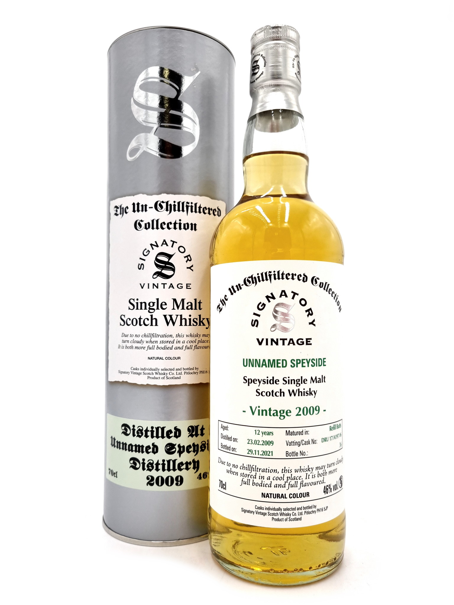 Fles Signatory 2009 Unnamed Speyside Un-chillfiltered Collection, whisky, op voorraad bij slijterij t Bockje in Bathmen