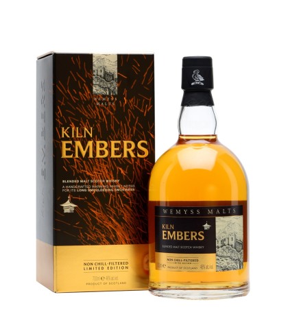 Fles Kiln Embers Wemyss Blended Malt Peated, Schotse whisky gebotteld door Wemyss Malts, op voorraad bij slijterij t Bockje in Bathmen
