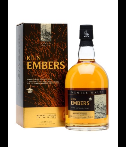 Fles Kiln Embers Wemyss Blended Malt Peated, Schotse whisky gebotteld door Wemyss Malts, op voorraad bij slijterij t Bockje in Bathmen