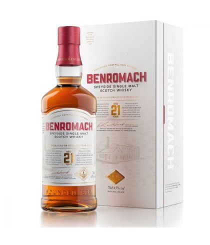 Fles Benromach 21 Years Old, single malt whisky, op voorraad bij slijterij t Bockje in Bathmen