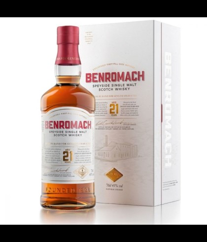 Fles Benromach 21 Years Old, single malt whisky, op voorraad bij slijterij t Bockje in Bathmen