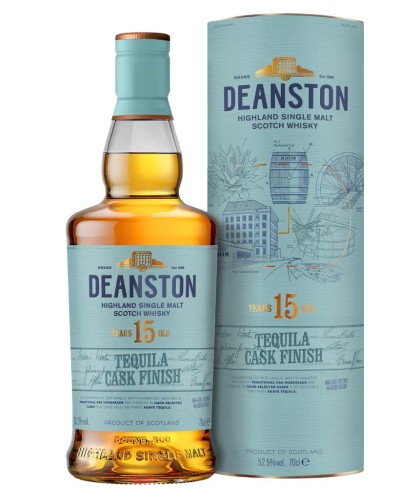 Fles Deanston 15 Years Old Tequila Cask Finish, single malt whisky, op voorraad bij slijterij t Bockje in Bathmen