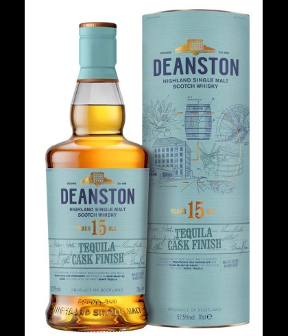 Fles Deanston 15 Years Old Tequila Cask Finish, single malt whisky, op voorraad bij slijterij t Bockje in Bathmen