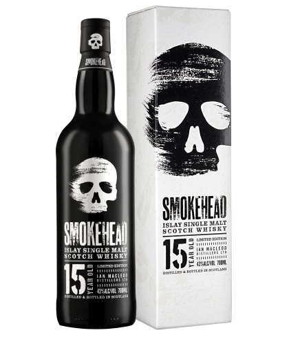 Fles Smokehead 15 Years Old Limited Edition, geturfde Islay single malt, op voorraad bij slijterij t Bockje in Bathmen