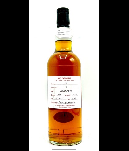 Fles Longrow Duty Paid Sample 11 Years Old, single malt whisky, op voorraad bij slijterij t Bockje in Bathmen