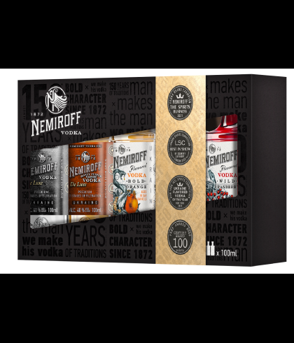 Fles Nemiroff Vodka Deluxe Geschenkset 5x10cl, wodka, op voorraad bij slijterij t Bockje in Bathmen
